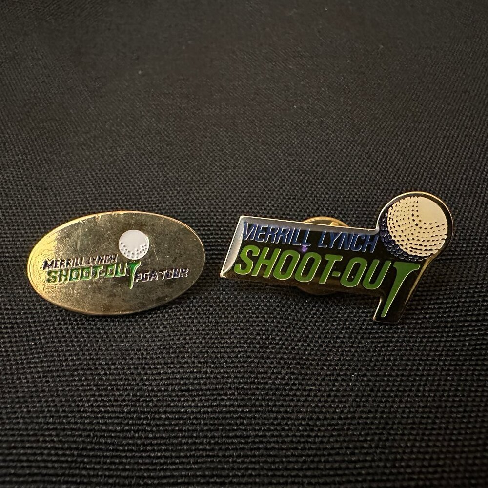 2 Merrill Lynch Shoot Out PGA Tour Golf Pins / Gold Coloring